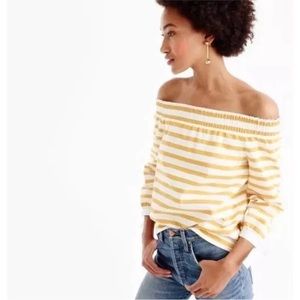 J Crew Yellow & White Stripe Off The Shoulder Top Size Large